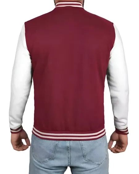 Mens Baseball Style Maroon and White Letterman Jacket