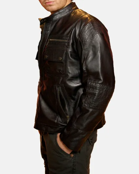 Casual mens leather Jacket with substantial pockets