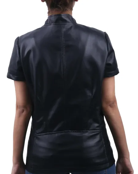 Half sleeve leather jacket