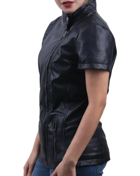 Half sleeve leather jacket