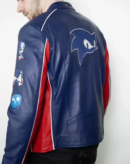 sonic the hedgehog　leather jacket Vintage 90s SEGA Sonic The Hedgehog Game Crew Leather Bomber