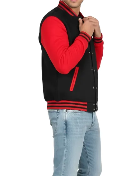 Mens Baseball Style Red and Black Letterman Jacket