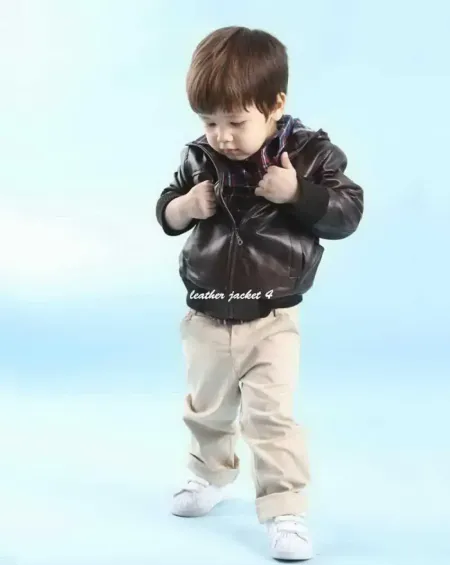 Kids hoodie leather jacket