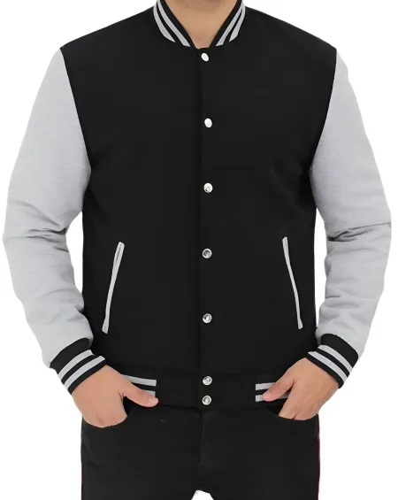 Men&amp;rsquo;s Classic Black and Grey Letterman Jacket