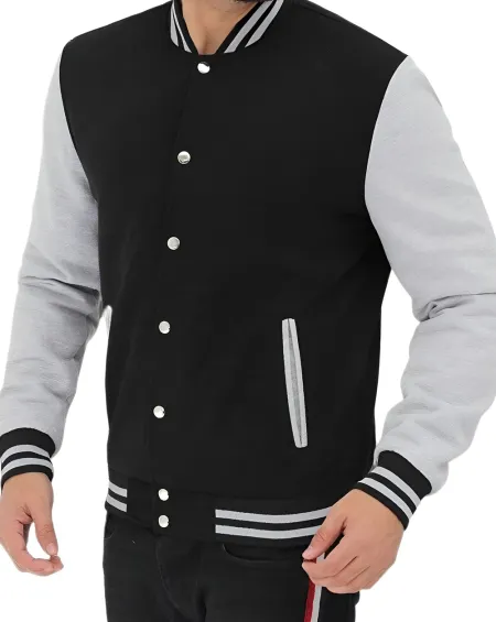 Men&rsquo;s Classic Black and Grey Letterman Jacket