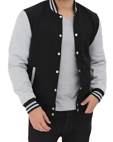 Men&rsquo;s Classic Black and Grey Letterman Jacket