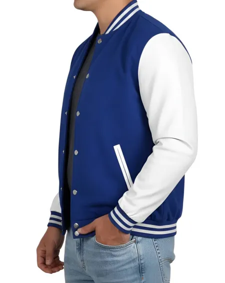 Mens Baseball Style Royal Blue and Grey Letterman Jacket