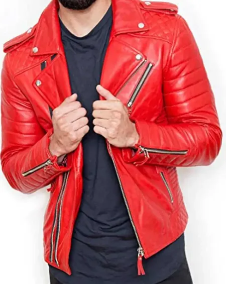 Mens Red Quilted Leather Jacket