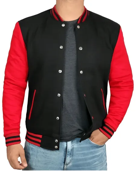Mens Baseball Style Red and Black Letterman Jacket