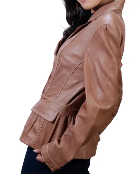 Three Button Womens Leather Blazer