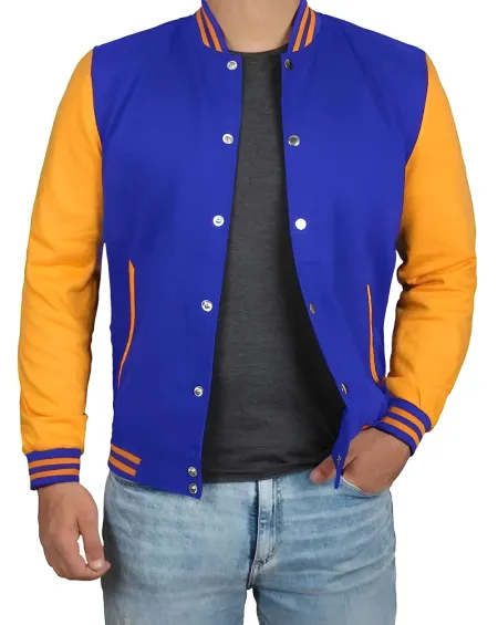 Men&rsquo;s Royal Blue and Yellow Varsity Jacket
