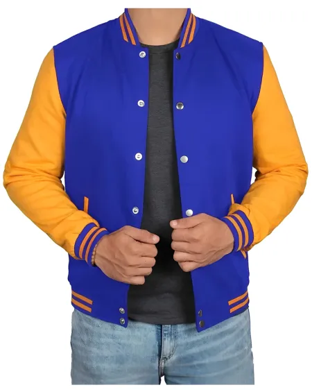 Men&rsquo;s Royal Blue and Yellow Varsity Jacket