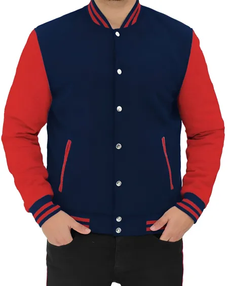 Men&amp;rsquo;s Classic Blue and Red Letterman Jacket