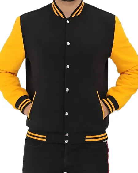 Men&amp;rsquo;s Classic Black and Yellow Letterman Jacket