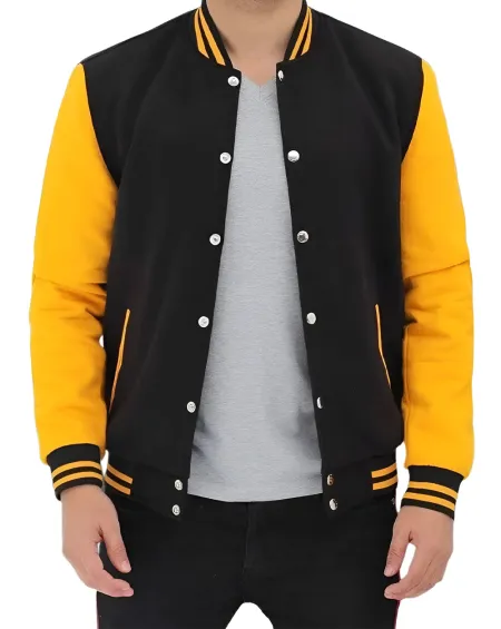 Men&rsquo;s Classic Black and Yellow Letterman Jacket