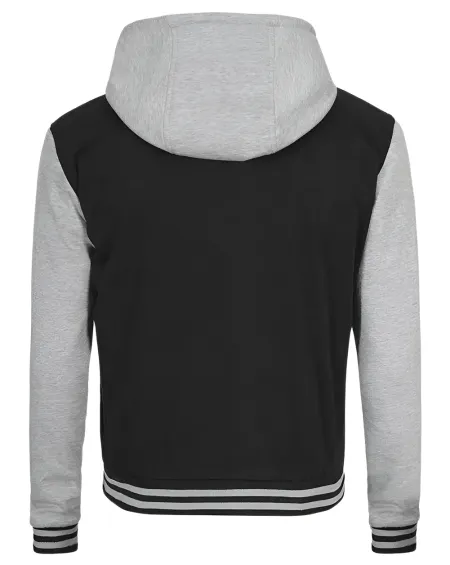 Mens Black Grey Varsity Jacket With Hoodie