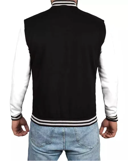 Mens Baseball Style Black and White Letterman Jacket