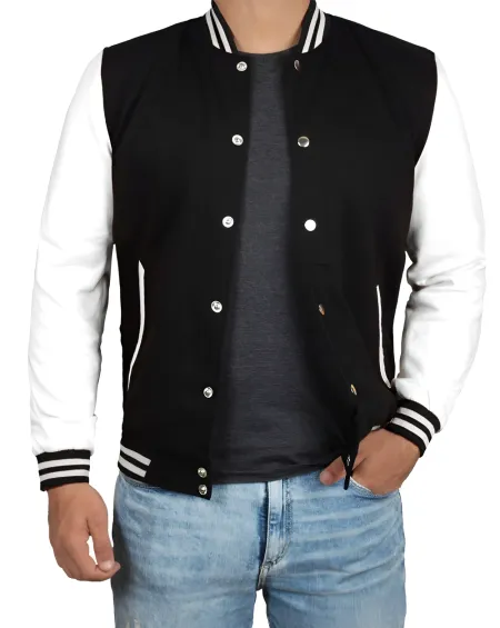 Mens Baseball Style Black and White Letterman Jacket