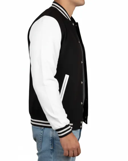 Mens Baseball Style Black and White Letterman Jacket