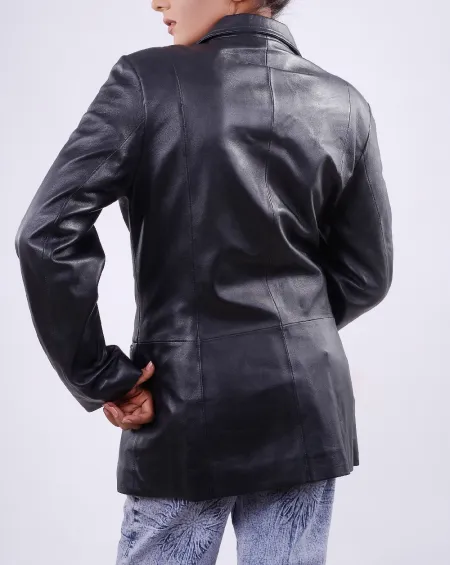 Womens Double Breasted Leather Trench Coat