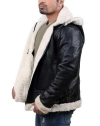 Shearling-Hoodie Leather Jacket