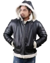 Shearling-Hoodie Leather Jacket