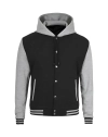 Mens Black Grey Varsity Jacket With Hoodie