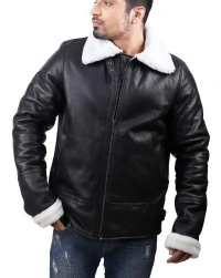 Black-Shearling Leather Jacket