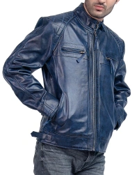 Blue-Biker Leather Jacket