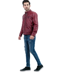 Maroon-Biker Leather Jacket