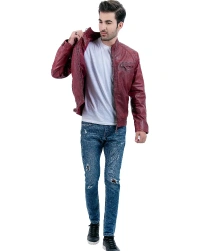 Maroon-Biker Leather Jacket