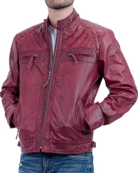 Maroon-Biker Leather Jacket