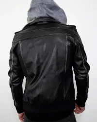 gray-hooded Leather Jacket