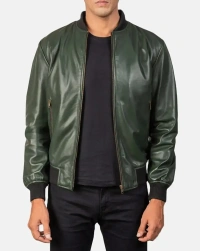 bomber-green Leather Jacket