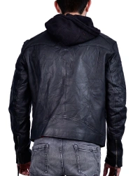 Mens-Hooded Leather Jacket