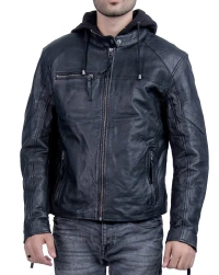 Mens-Hooded Leather Jacket
