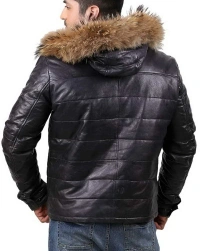 Mens-Parka Leather Jacket