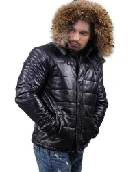 Mens-Parka Leather Jacket