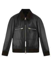 shearling-collar Leather Jacket