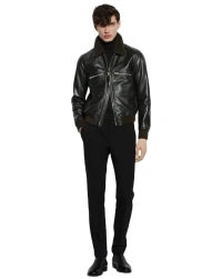 shearling-collar Leather Jacket